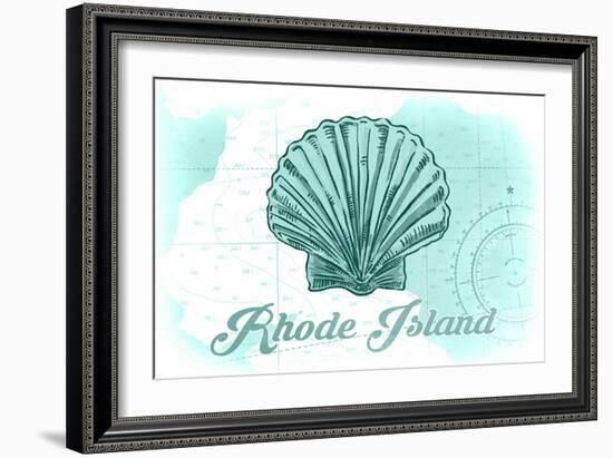 Rhode Island - Scallop Shell - Teal - Coastal Icon-Lantern Press-Framed Art Print