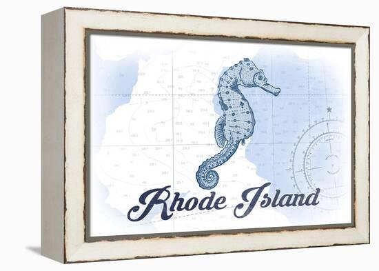 Rhode Island - Seahorse - Blue - Coastal Icon-Lantern Press-Framed Stretched Canvas