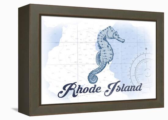 Rhode Island - Seahorse - Blue - Coastal Icon-Lantern Press-Framed Stretched Canvas