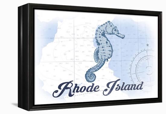 Rhode Island - Seahorse - Blue - Coastal Icon-Lantern Press-Framed Stretched Canvas