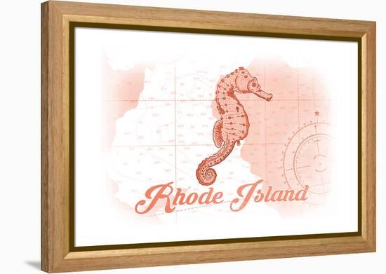 Rhode Island - Seahorse - Coral - Coastal Icon-Lantern Press-Framed Stretched Canvas