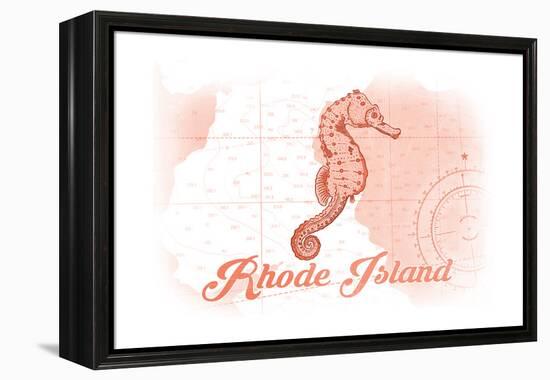 Rhode Island - Seahorse - Coral - Coastal Icon-Lantern Press-Framed Stretched Canvas