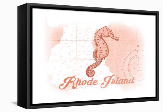 Rhode Island - Seahorse - Coral - Coastal Icon-Lantern Press-Framed Stretched Canvas