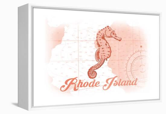 Rhode Island - Seahorse - Coral - Coastal Icon-Lantern Press-Framed Stretched Canvas