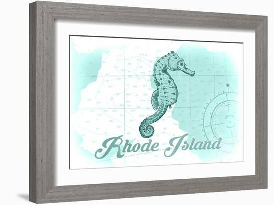 Rhode Island - Seahorse - Teal - Coastal Icon-Lantern Press-Framed Art Print