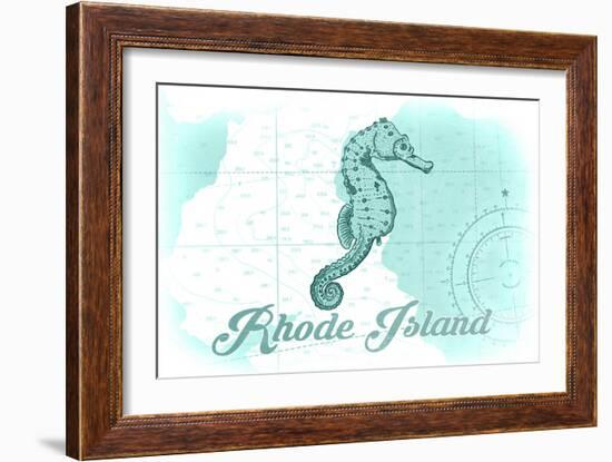 Rhode Island - Seahorse - Teal - Coastal Icon-Lantern Press-Framed Art Print
