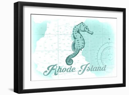 Rhode Island - Seahorse - Teal - Coastal Icon-Lantern Press-Framed Art Print