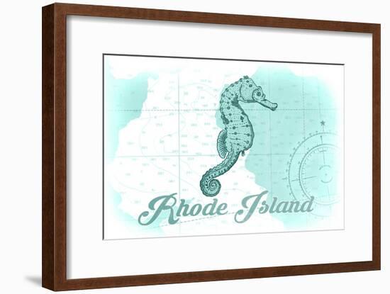 Rhode Island - Seahorse - Teal - Coastal Icon-Lantern Press-Framed Art Print