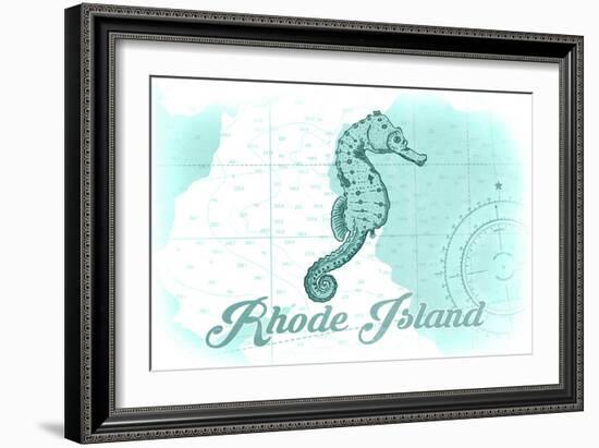 Rhode Island - Seahorse - Teal - Coastal Icon-Lantern Press-Framed Art Print