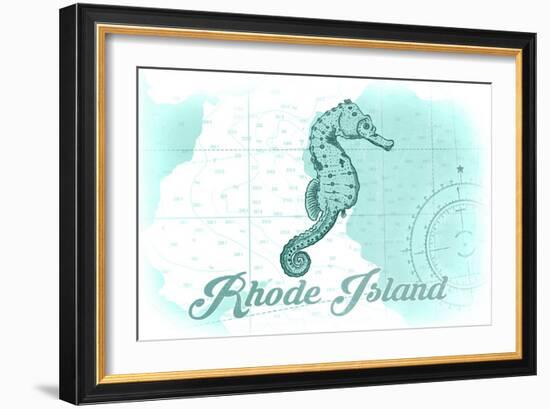 Rhode Island - Seahorse - Teal - Coastal Icon-Lantern Press-Framed Art Print