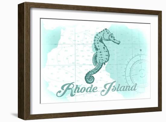 Rhode Island - Seahorse - Teal - Coastal Icon-Lantern Press-Framed Premium Giclee Print