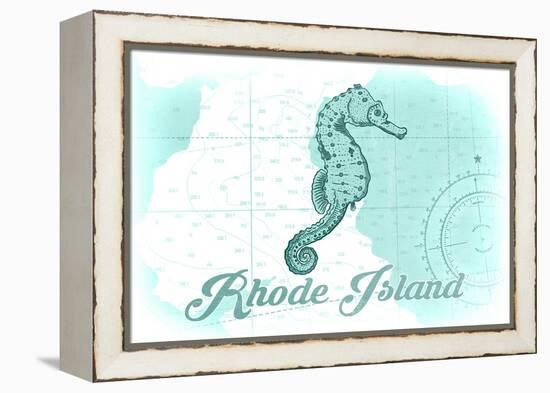 Rhode Island - Seahorse - Teal - Coastal Icon-Lantern Press-Framed Stretched Canvas