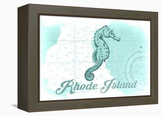 Rhode Island - Seahorse - Teal - Coastal Icon-Lantern Press-Framed Stretched Canvas