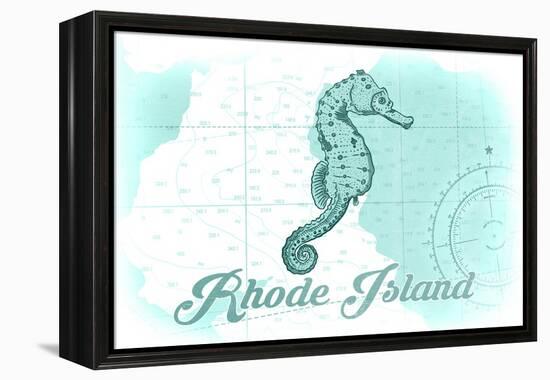 Rhode Island - Seahorse - Teal - Coastal Icon-Lantern Press-Framed Stretched Canvas