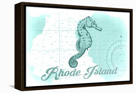 Rhode Island - Seahorse - Teal - Coastal Icon-Lantern Press-Framed Stretched Canvas