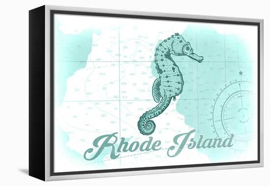 Rhode Island - Seahorse - Teal - Coastal Icon-Lantern Press-Framed Stretched Canvas