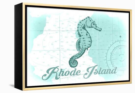 Rhode Island - Seahorse - Teal - Coastal Icon-Lantern Press-Framed Stretched Canvas