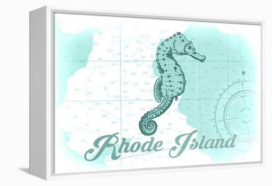 Rhode Island - Seahorse - Teal - Coastal Icon-Lantern Press-Framed Stretched Canvas