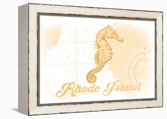 Rhode Island - Seahorse - Yellow - Coastal Icon-Lantern Press-Framed Stretched Canvas