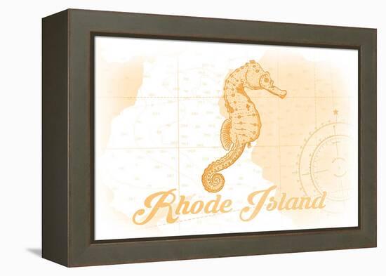 Rhode Island - Seahorse - Yellow - Coastal Icon-Lantern Press-Framed Stretched Canvas