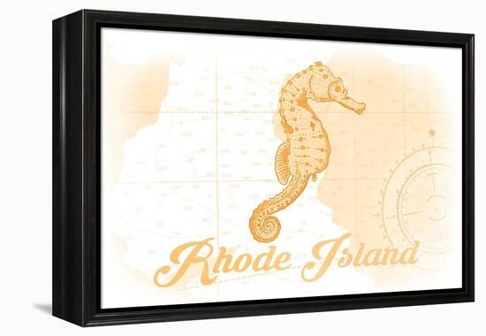 Rhode Island - Seahorse - Yellow - Coastal Icon-Lantern Press-Framed Stretched Canvas