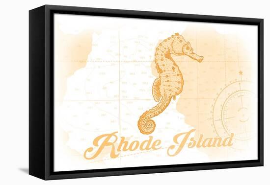Rhode Island - Seahorse - Yellow - Coastal Icon-Lantern Press-Framed Stretched Canvas