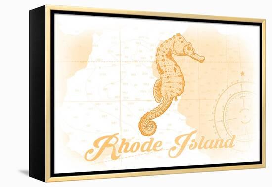 Rhode Island - Seahorse - Yellow - Coastal Icon-Lantern Press-Framed Stretched Canvas