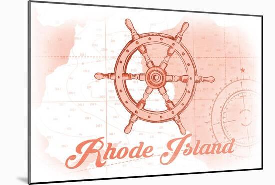 Rhode Island - Ship Wheel - Coral - Coastal Icon-Lantern Press-Mounted Art Print