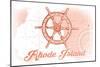 Rhode Island - Ship Wheel - Coral - Coastal Icon-Lantern Press-Mounted Art Print