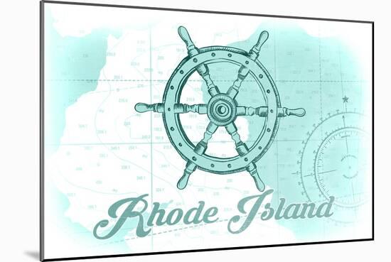 Rhode Island - Ship Wheel - Teal - Coastal Icon-Lantern Press-Mounted Art Print