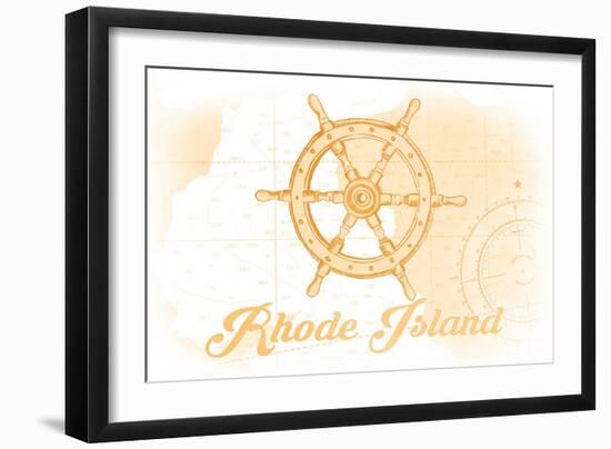 Rhode Island - Ship Wheel - Yellow - Coastal Icon-Lantern Press-Framed Art Print