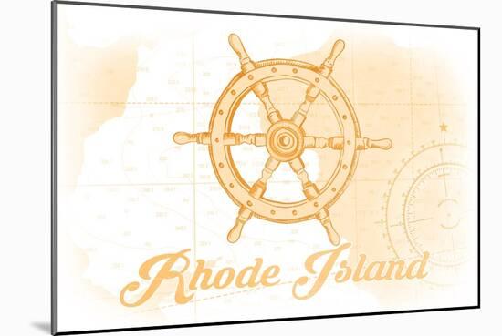 Rhode Island - Ship Wheel - Yellow - Coastal Icon-Lantern Press-Mounted Art Print