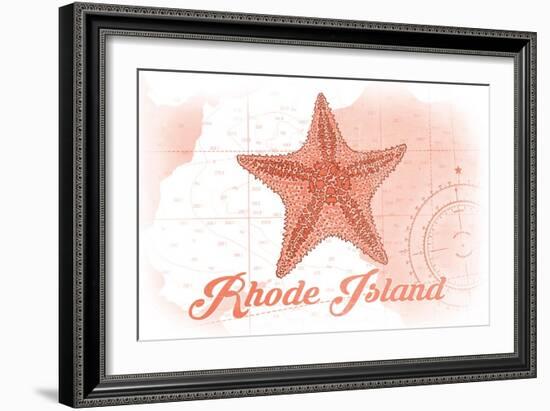 Rhode Island - Starfish - Coral - Coastal Icon-Lantern Press-Framed Art Print