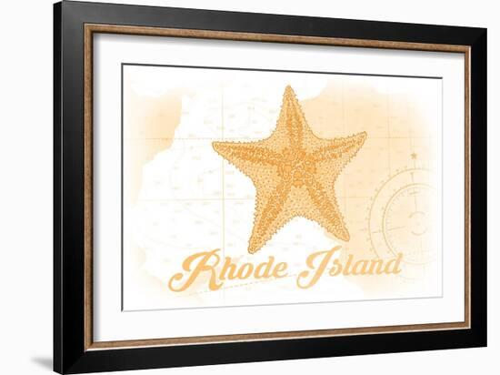 Rhode Island - Starfish - Yellow - Coastal Icon-Lantern Press-Framed Art Print