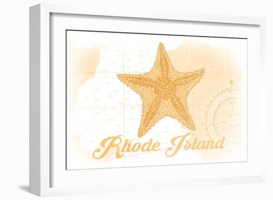 Rhode Island - Starfish - Yellow - Coastal Icon-Lantern Press-Framed Art Print