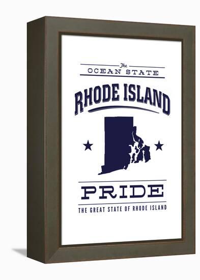Rhode Island State Pride - Blue on White-Lantern Press-Framed Stretched Canvas