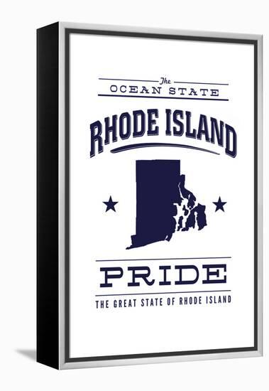 Rhode Island State Pride - Blue on White-Lantern Press-Framed Stretched Canvas