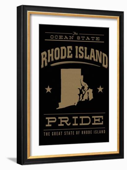 Rhode Island State Pride - Gold on Black-Lantern Press-Framed Art Print