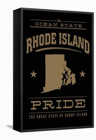 Rhode Island State Pride - Gold on Black-Lantern Press-Framed Stretched Canvas