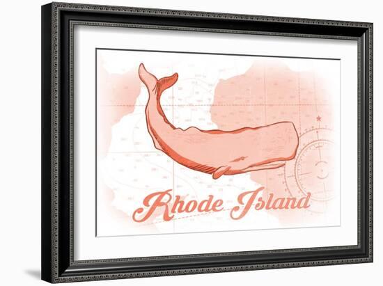 Rhode Island - Whale - Coral - Coastal Icon-Lantern Press-Framed Art Print