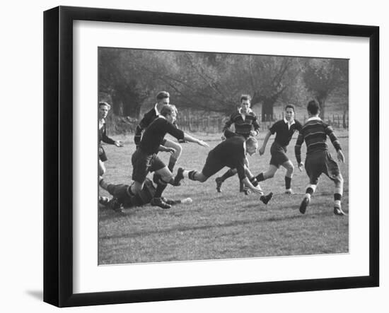 Rhodes Scholar Peter Dawkins of the Us Playing Rugby with Oxford Univ. Students-null-Framed Photographic Print