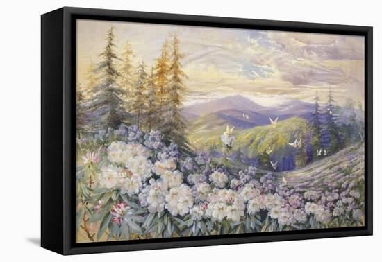 Rhododendrons and Butterflies-Marion Ellis Rowan-Framed Premier Image Canvas