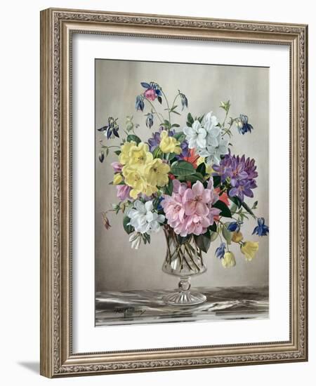 Rhododendrons, Azaleas and Columbine in a Glass Vase-Albert Williams-Framed Giclee Print