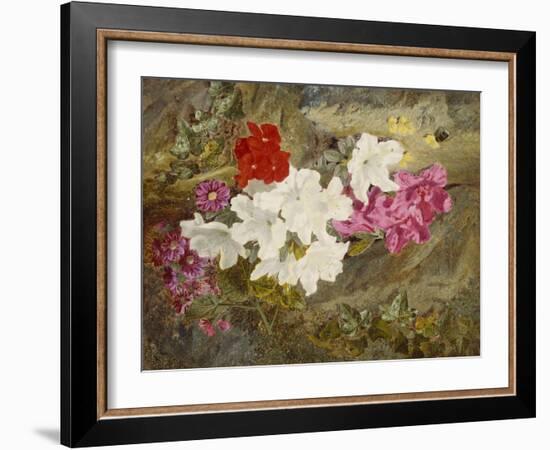 Rhododendrons with Bumble-Bee on an Ivy-Clad Ledge-Thomas Worsey-Framed Giclee Print