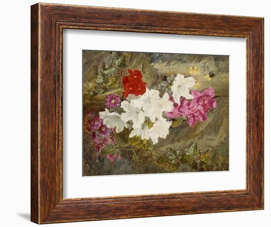 Rhododendrons with Bumble-Bee on an Ivy-Clad Ledge-Thomas Worsey-Framed Giclee Print