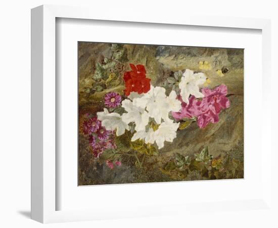 Rhododendrons with Bumble-Bee on an Ivy-Clad Ledge-Thomas Worsey-Framed Giclee Print