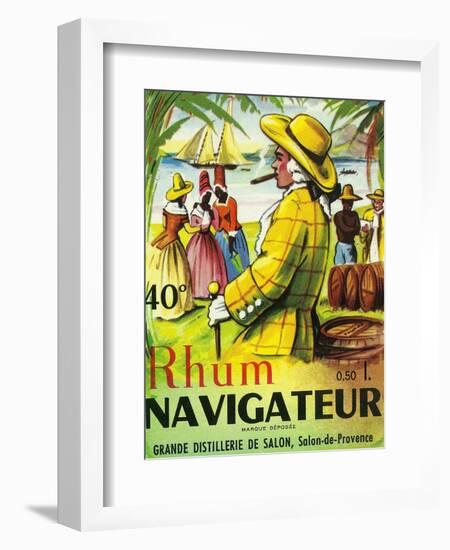 Rhum Navigateur Brand Rum Label-Lantern Press-Framed Art Print