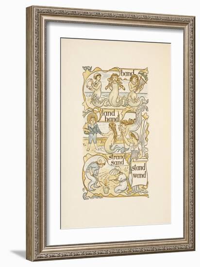 Rhyming Words Ending in the Letter D. Mermaids. Children Building Sand Castles On a Beach-Walter Crane-Framed Giclee Print