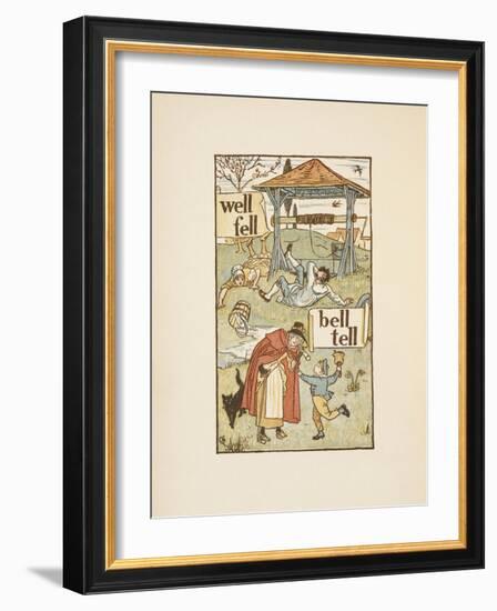 Rhyming Words Ending in the Letter L. a Boy With a Bell. an Old Woman and Her Cat-Walter Crane-Framed Giclee Print