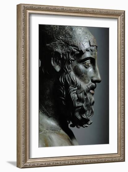 Riace Bronze (B), Head of Bronze Statue of a Young Man with Helmet, Detail-Phidias-Framed Giclee Print